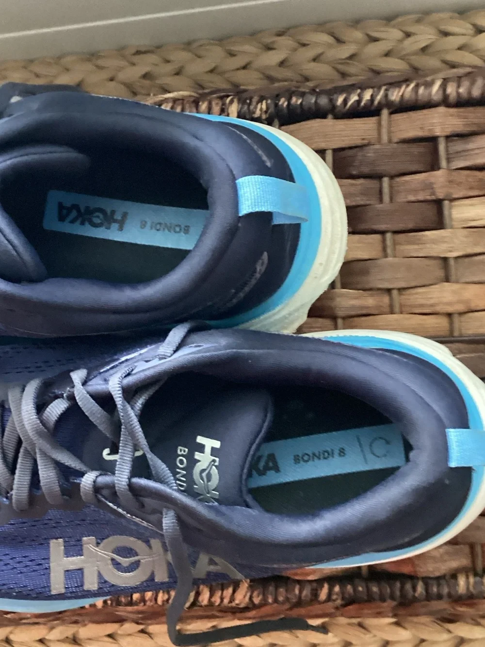 Hoka Men's Navy and Light Blue Cushioned Running Shoes